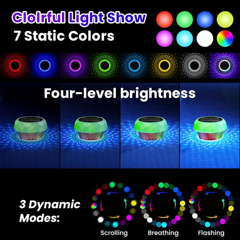JEMULICE Solar Pool Chlorine Floater with Colorful Lights, Remote-Controlled Lights Adjustable Release Easy-Open Chlorine Floater Dispenser for Pool Large Capacity for 3'' or 1'' Tablets - Image 4
